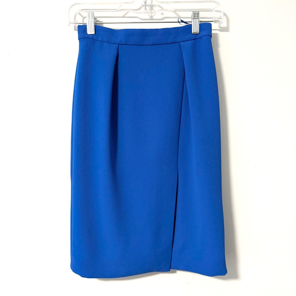 J. Crew Royal Blue Pencil Skirt Front Slit Size 00 Business Casual Knee Length